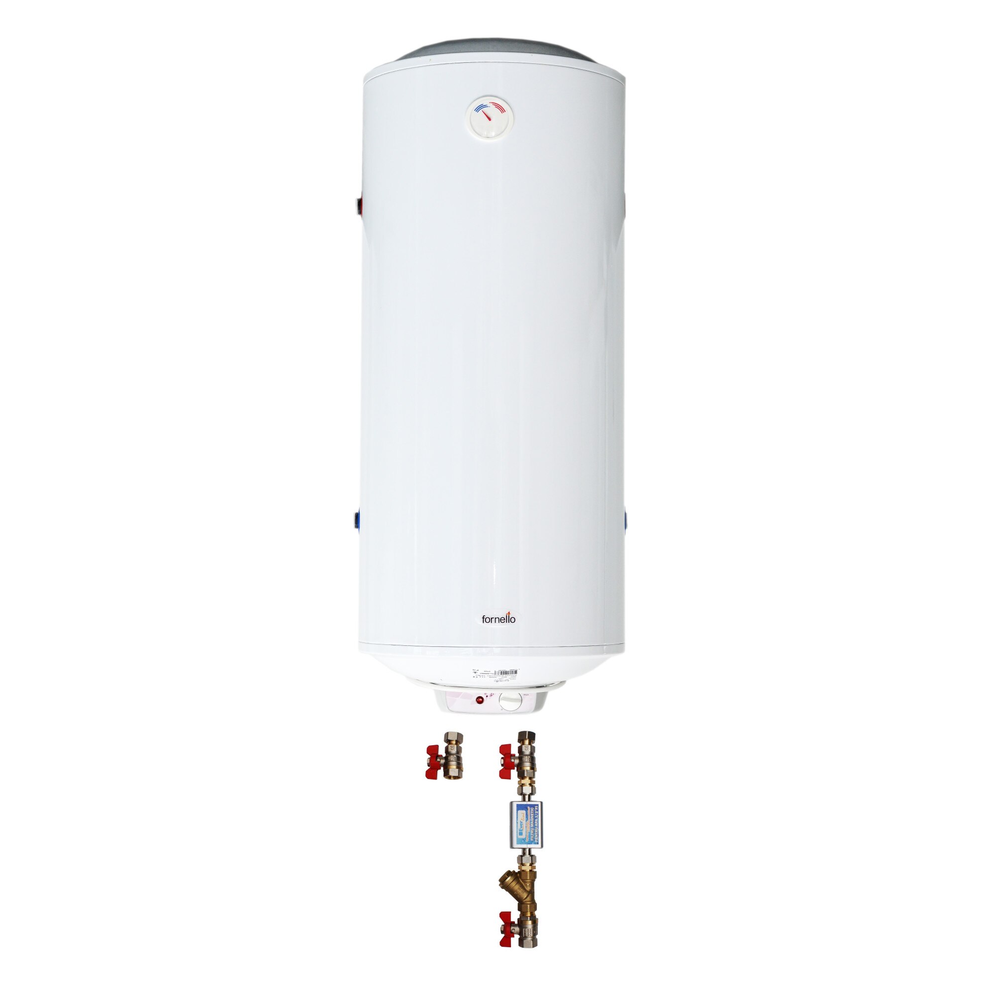 Pachet Boiler termoelectric Fornello Titanium Plus 120 litri, 2000 watt, racord lateral, reglaj extern al temperaturii, emailat cu titan, cablu, stecher, supapa de siguranta, si kit de montaj inclus