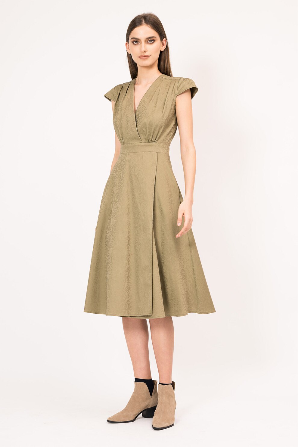 BLUZAT, Rochie cu croiala evazata, Kaki, M