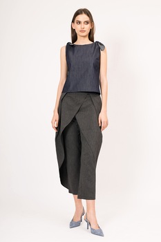 BLUZAT, Top din denim cu detalii innodate, Bleumarin, L BLUZAT, Top din denim cu detalii innodate, Bleumarin, L