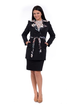 Trenci captusit cu cordon in talie, negru floral, Dress To Impress, Negru/floral Trenci captusit cu cordon in talie, negru floral, Dress To Impress, Negru/floral