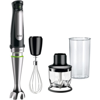 Mixer vertical Braun MQ7025X, 1000 W, Pahar gradat 0.6 l, Tocator 0.35l, Tel, viteza variabila, Negru Mixer vertical Braun MQ7025X, 1000 W, Pahar gradat 0.6 l, Tocator 0.35l, Tel, viteza variabila, Negru