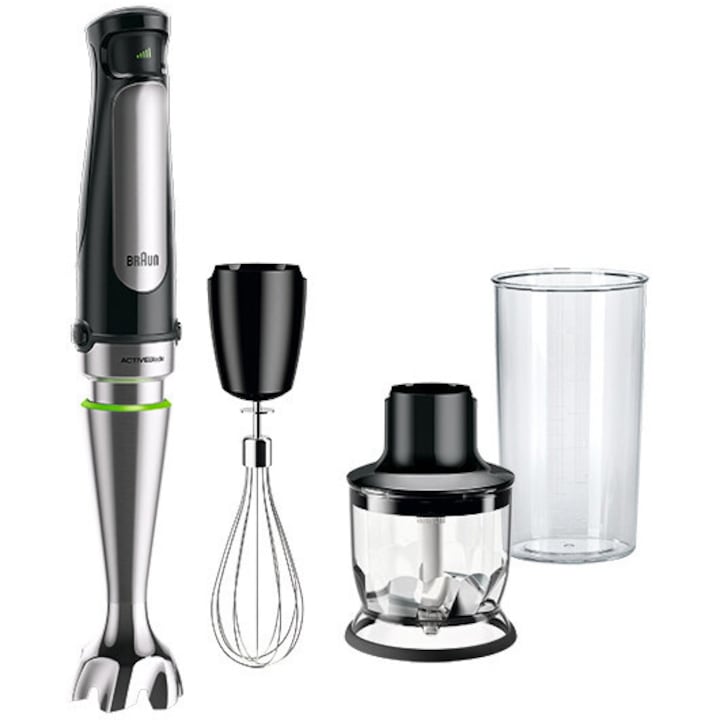 Пасатор Braun MQ7025X, 1000 W, Мерителен съд 0.6 л, Чопър 0.35 л, Аксесоар тел, Променлива скорост, Черен