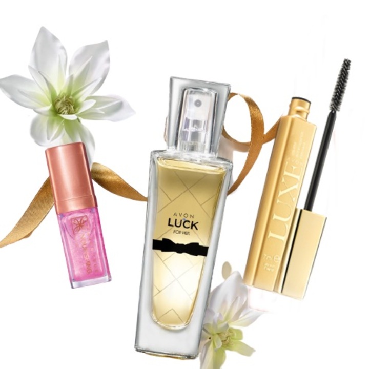 Avon Luck női eau de parfum szett, 30 ml + Avon Luxe szempillaspirál + True ápoló ajakolaj