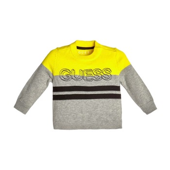 Pulover baieti Guess, 6-9 luni, gri/galben/negru, model logo brodat Pulover baieti Guess, 6-9 luni, gri/galben/negru, model logo brodat