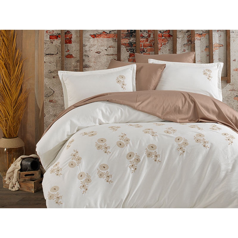 Lenjerie de pat dublu, 6 Piese, Clasy, model Brodata Yade Maro , Bumbac 100%