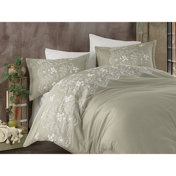 Lenjerie de pat dublu, 6 Piese, Clasy, model Brodata Nature Verde , Bumbac 100% Lenjerie de pat dublu, 6 Piese, Clasy, model Brodata Nature Verde , Bumbac 100%