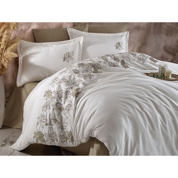 Lenjerie de pat dublu, 6 Piese, Clasy, model Brodata Enza Verde , Bumbac 100% Lenjerie de pat dublu, 6 Piese, Clasy, model Brodata Enza Verde , Bumbac 100%