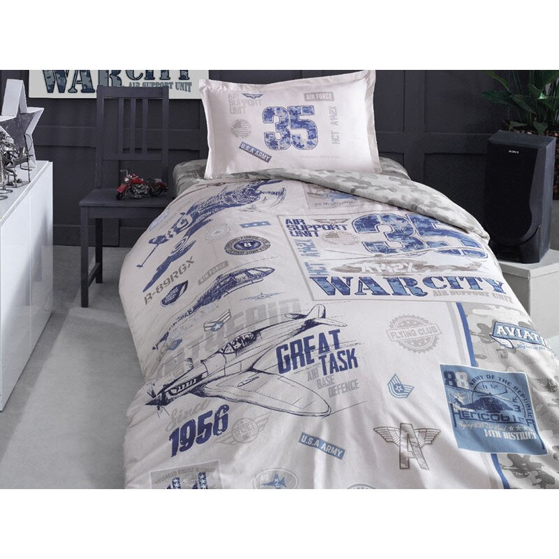 Lenjerie de pat Clasy, 3 Piese, pentru pat de o persoana, model Troya Bej , Bumbac 100%