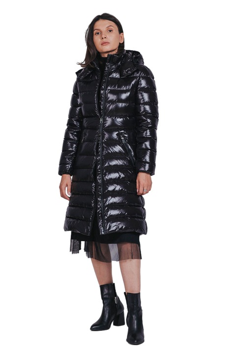 Geaca lunga cu aspect lucios, Negru