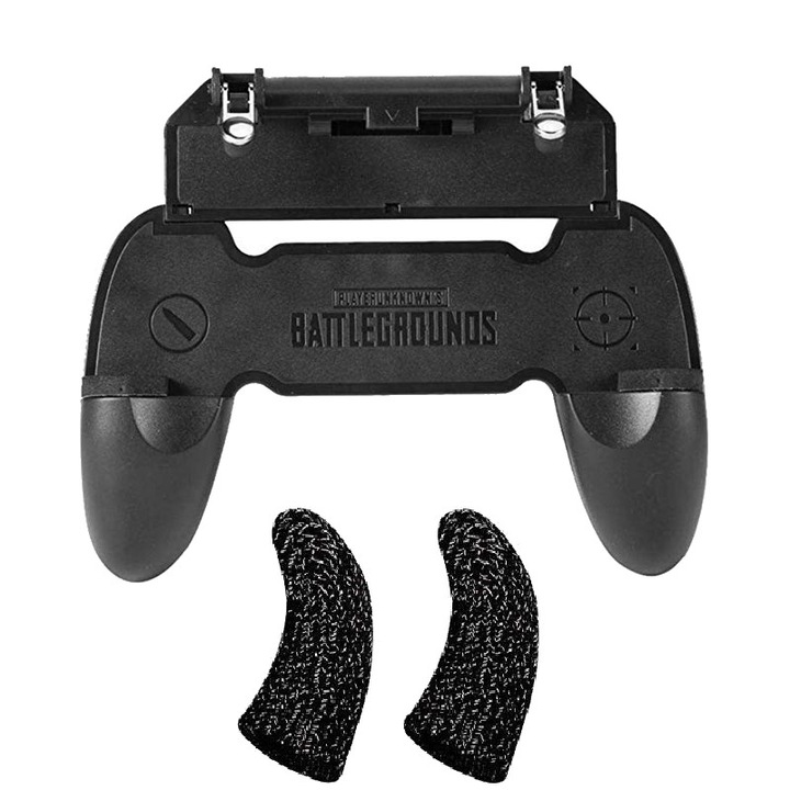 Контролер за телефон PLAYSMARTSHOP W10, С 2 геймърски ръкавици, За игри PUBG/Fortnite/Call of duty, Механични тригери, Батерия, Охладител