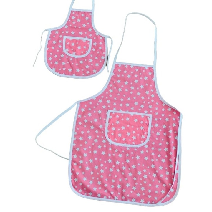 Set 2 sorturi de bucatarie , PARASHKEVOVI, mama-fiica, roz cu stele albe