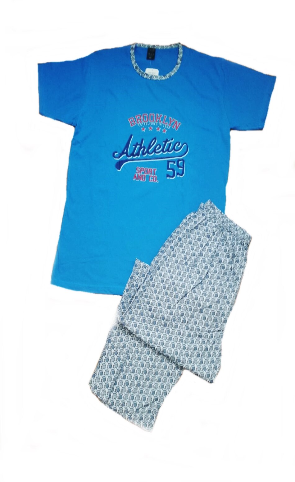 Pijama barbat Serena maneca scurta pantalon lung, Albastru