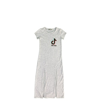 Tricou fete lung, gri, model Tik Tok Fashion Tricou fete lung, gri, model Tik Tok Fashion