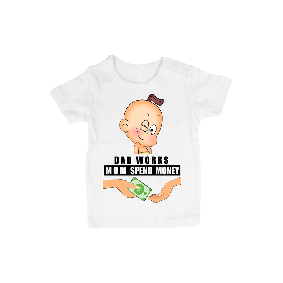 Tricou personalizat bebe 1 an, Dad Works, alb
