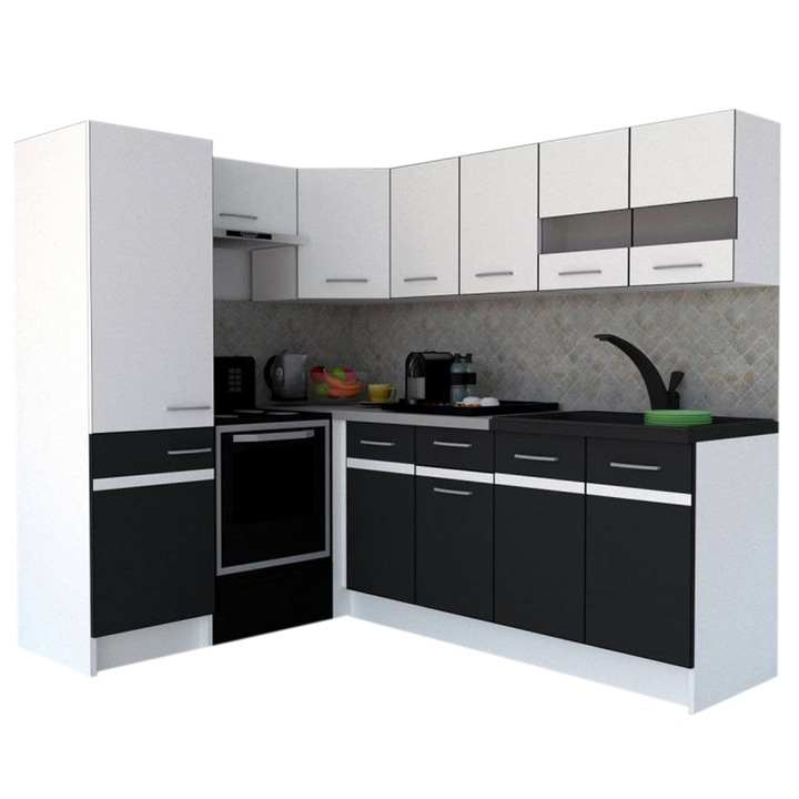 Set Bucatarie de Colt GENA NEW 6 ST. 170-220, Genarom, Fara Corp de Cuptor, Alb / Gri