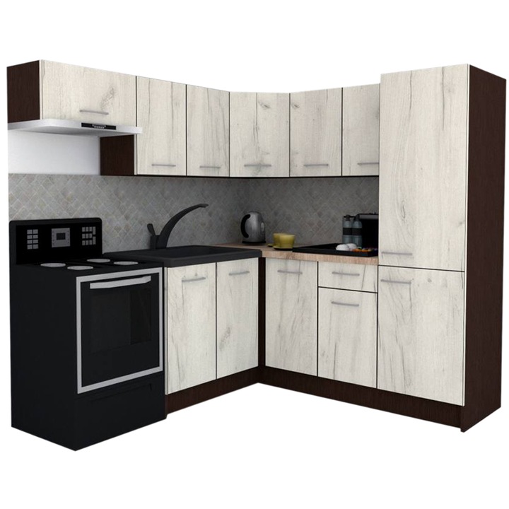 Set Bucatarie de Colt GENA NEW 10 DR. 190-200, Genarom, Fara Corp de Cuptor, Wenge / Decor K001