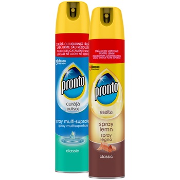 Pachet promo Spray Ingrijire si curatare mobila lemn Pronto Classic+ Multi Suprafete , 2x300ml Pachet promo Spray Ingrijire si curatare mobila lemn Pronto Classic+ Multi Suprafete , 2x300ml