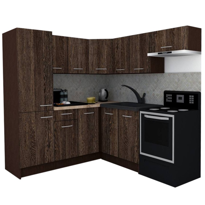 Set Bucatarie de Colt GENA NEW 10 ST. 190-200, Genarom, Fara Corp de Cuptor, Wenge / Decor 7648