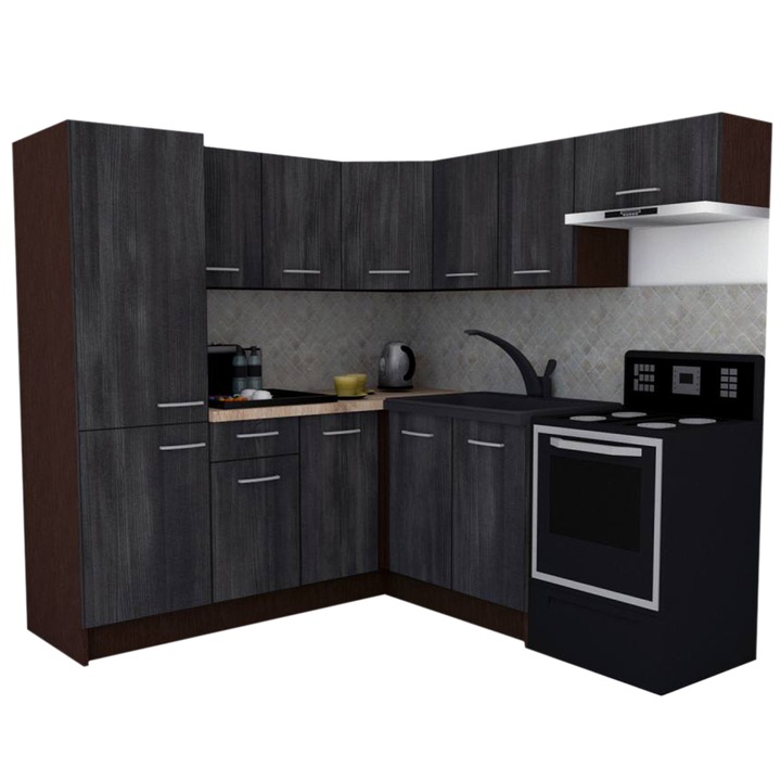 Set Bucatarie de Colt GENA NEW 10 ST. 190-200, Genarom, Fara Corp de Cuptor, Wenge / Decor 8509