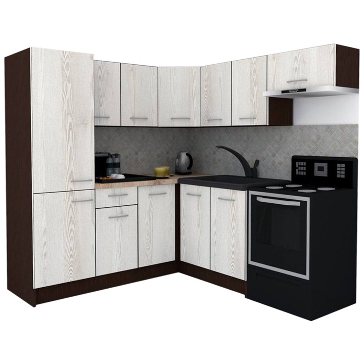 Set Bucatarie de Colt GENA NEW 10 ST. 190-200, Genarom, Fara Corp de Cuptor, Wenge / Decor K010