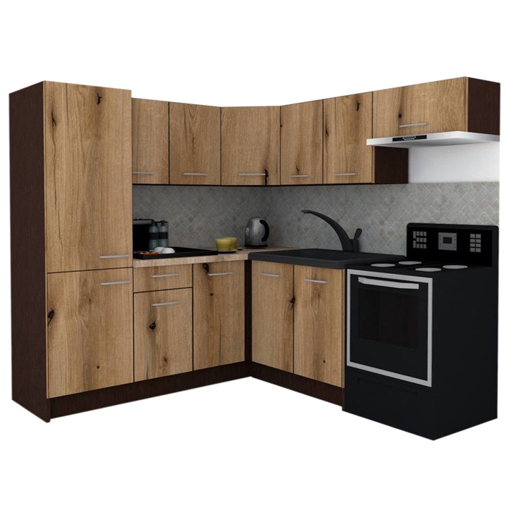 Set Bucatarie de Colt GENA NEW 10 ST. 190-200, Genarom, Fara Corp de Cuptor, Wenge / Decor K365