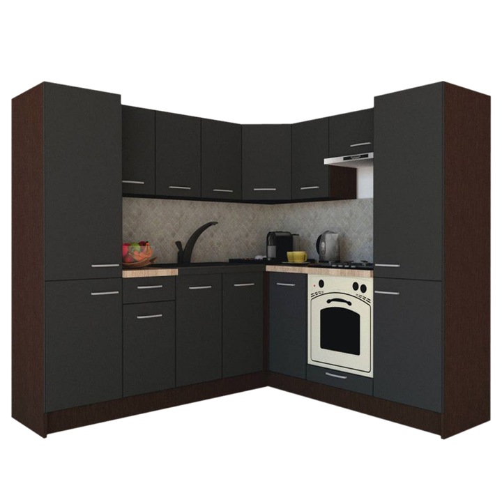 Set Bucatarie de Colt GENA NEW 11 DR. 210-230, Genarom, Cu Corp de Cuptor, Wenge / Decor 0164