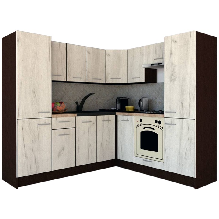 Set Bucatarie de Colt GENA NEW 11 DR. 210-230, Genarom, Cu Corp de Cuptor, Wenge / Decor K001