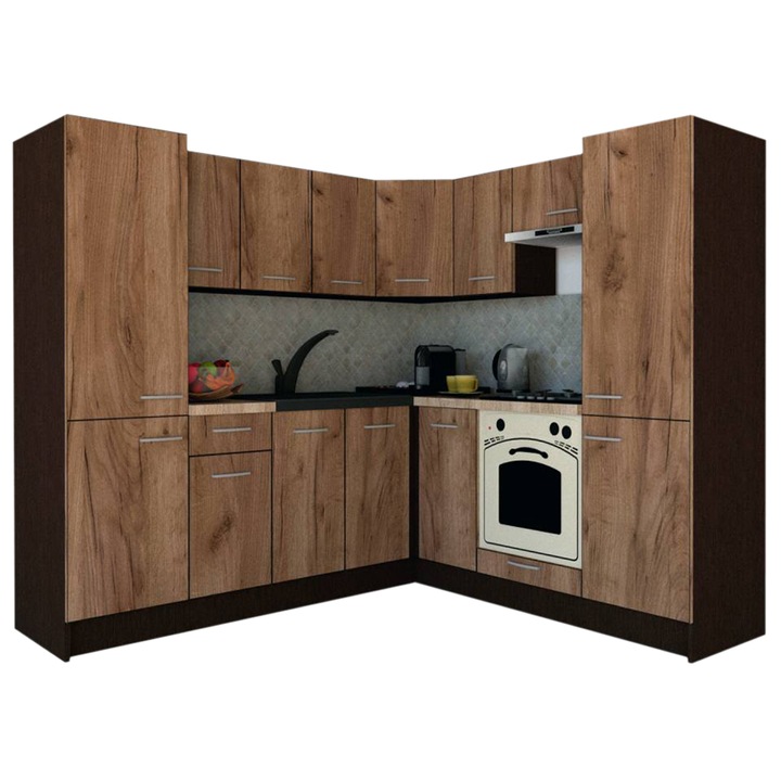 Set Bucatarie de Colt GENA NEW 11 DR. 210-230, Genarom, Cu Corp de Cuptor, Wenge / Decor K004