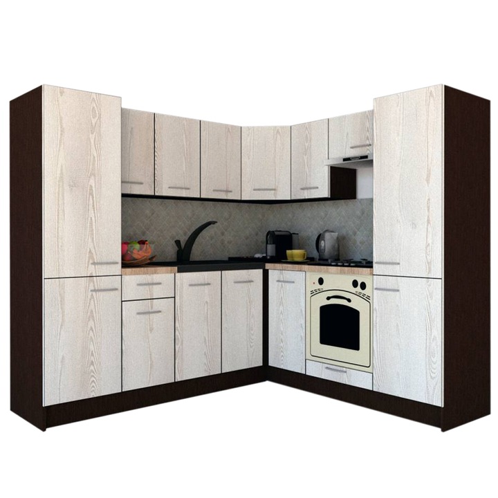 Set Bucatarie de Colt GENA NEW 11 DR. 210-230, Genarom, Cu Corp de Cuptor, Wenge / Decor K010