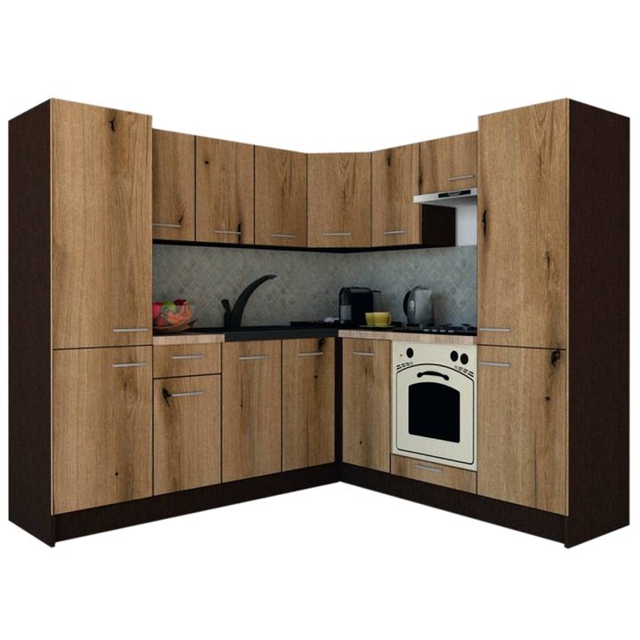 Set Bucatarie de Colt GENA NEW 11 DR. 210-230, Genarom, Cu Corp de Cuptor, Wenge / Decor K365