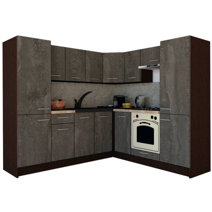 Set Bucatarie de Colt GENA NEW 11 DR. 210-230, Genarom, Cu Corp de Cuptor, Wenge / Decor K352