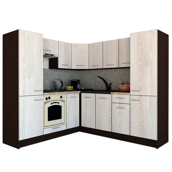 Set Bucatarie de Colt GENA NEW 11 ST. 210-230, Genarom, Cu Corp de Cuptor, Wenge / Decor K010