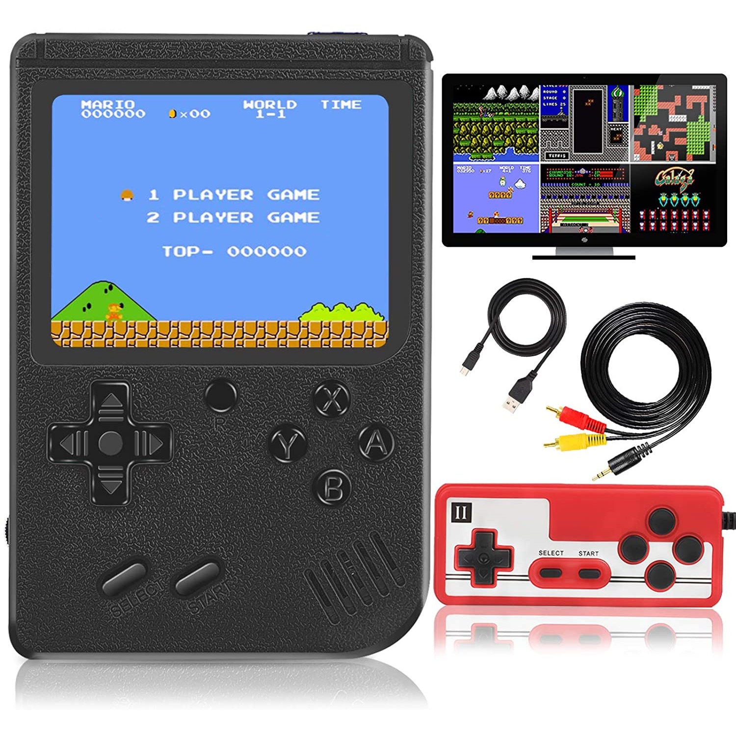 Gameboy cu 400 de jocuri, multiplayer, 2v2, Retro FC, video prezentare, compatibil TV, portabil, retro, negru