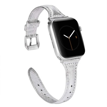 Curea slim din piele ecologica pentru Apple Watch 1 / 2 / 3 / 4 38 / 40mm, argintiu Curea slim din piele ecologica pentru Apple Watch 1 / 2 / 3 / 4 38 / 40mm, argintiu