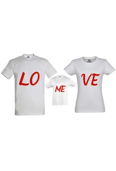 Set tricouri familie, din bumbac 100%, MAYKA, model Love Me, Alb, One Size