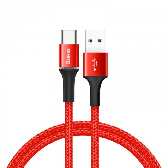 Cablu de date/incarcare Baseus, Halo Durable Nylon Braided, USB Type-C 50 cm, 3 A, Rosu