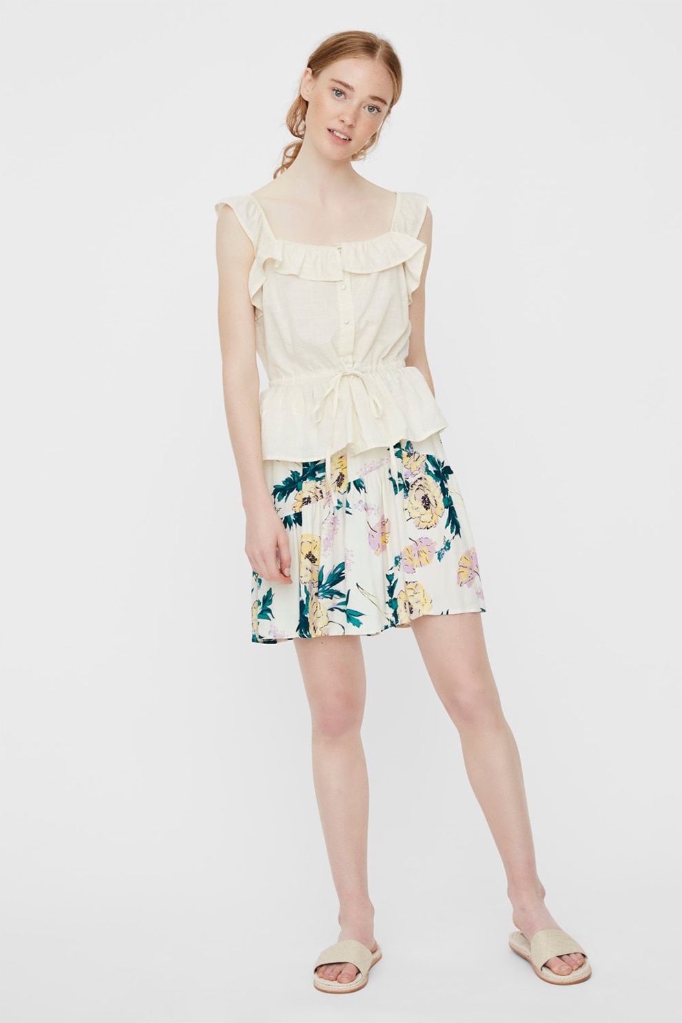 Vero Moda, Top cu snur de ajustare in talie Pixie, Bej