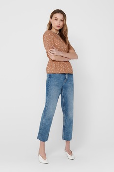 JdY, Bluza cu decolteu cache-coeur si imprimeu, Oranj persan/Alb JdY, Bluza cu decolteu cache-coeur si imprimeu, Oranj persan/Alb