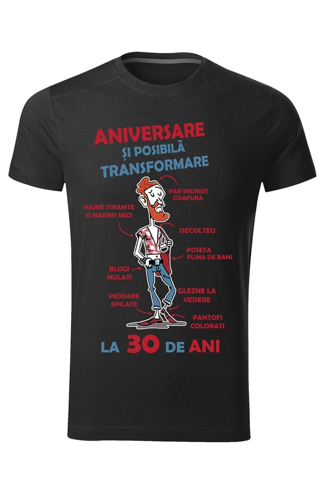 Tricou personalizat aniversare 30 ani, barbat, negru, Negru