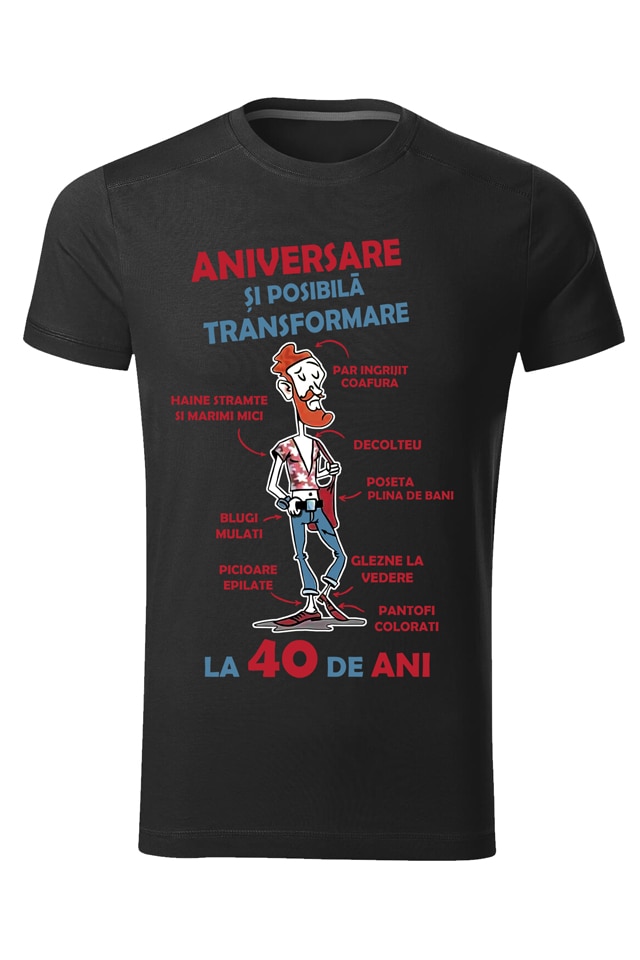 Tricou personalizat aniversare 40 ani, barbat, negru, Negru