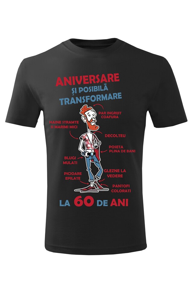 Tricou personalizat aniversare 60 ani, barbati, negru, Negru