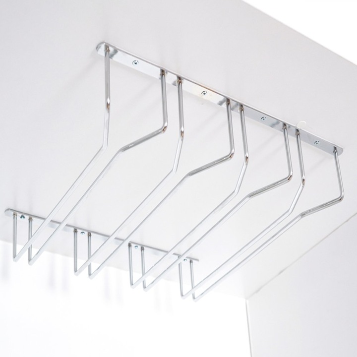 Suport suspendat pentru pahare cu picior, din metal cromat, cu 4 diviziuni