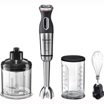 Mixer vertical Bosch MS8CM6160, 1000 W, 12 viteze+Turbo, Minitocator, Tel, Vas gradat, Cutit Quattro Blade, Negru / Inox Mixer vertical Bosch MS8CM6160, 1000 W, 12 viteze+Turbo, Minitocator, Tel, Vas gradat, Cutit Quattro Blade, Negru / Inox