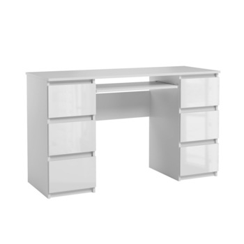 Birou modern Jaris Alb lucios, 6 sertare Birou modern Jaris Alb lucios, 6 sertare