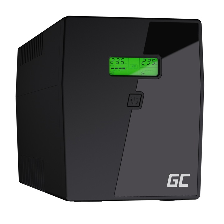 Green Cell UPS, 900W, 1500VA, micropower line-interaktív, USB, RJ45, LCD kijelző