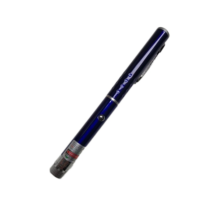 Laser pointer unda verde, 532nm, 5mW, forma stilou metalic, ergonomic, albastru