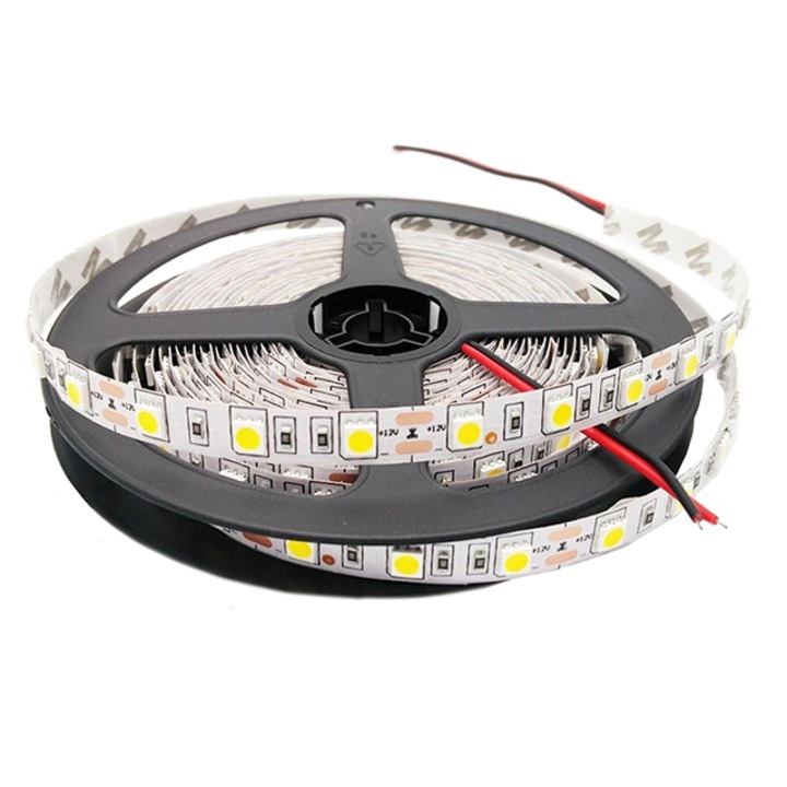 Banda LED 12V, 14.4W/M 60LED/m IP20, R5050 4100K - rola 5m
