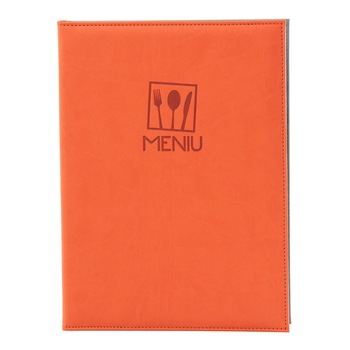 Mapa meniu A4+, LeatherLike, piele PU interior/exterior, lavabila, portocaliu Mapa meniu A4+, LeatherLike, piele PU interior/exterior, lavabila, portocaliu