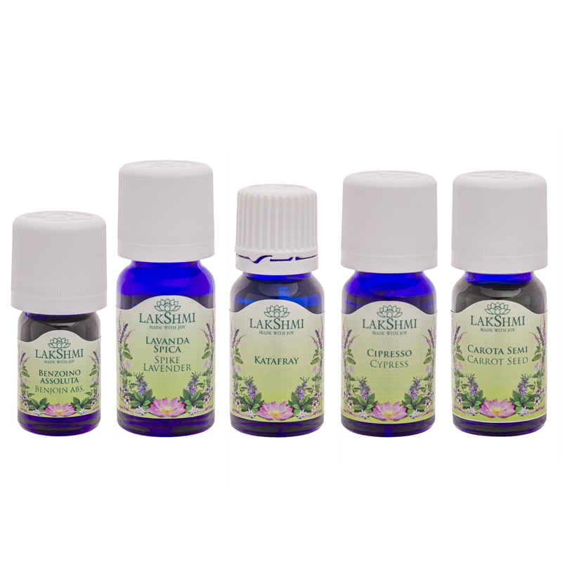 Set uleiuri esentiale 100% pure Lakshmi, tratament pentru cuperoza, 5 bucati, 45 ml