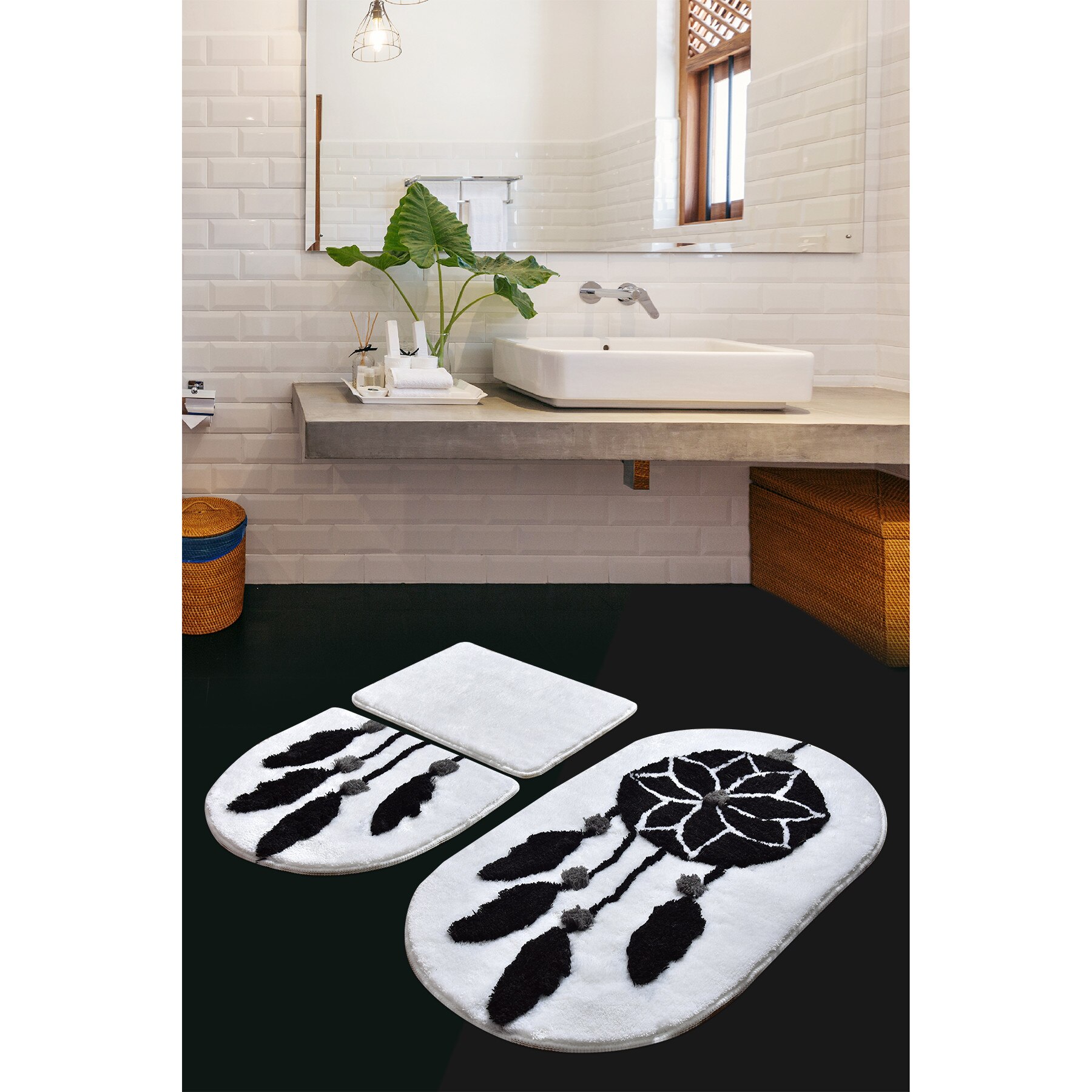 Set 3 Covorase de baie, Ruia Negru, Chilai Home